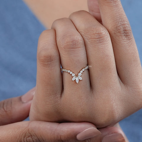 Marquise And Round Diamond Curved Wedding Band