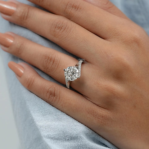 Round Cut Diamond Bypass Accent Engagement Ring
