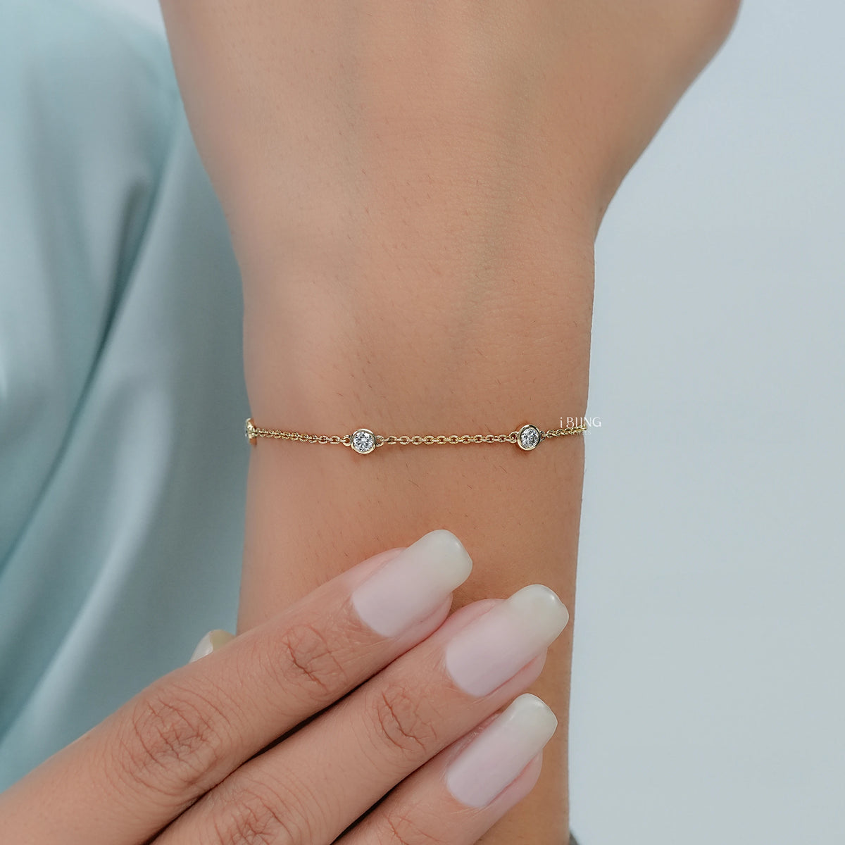 Round Cut Lab Grown Diamond Station Bracelet Chain Bracelet