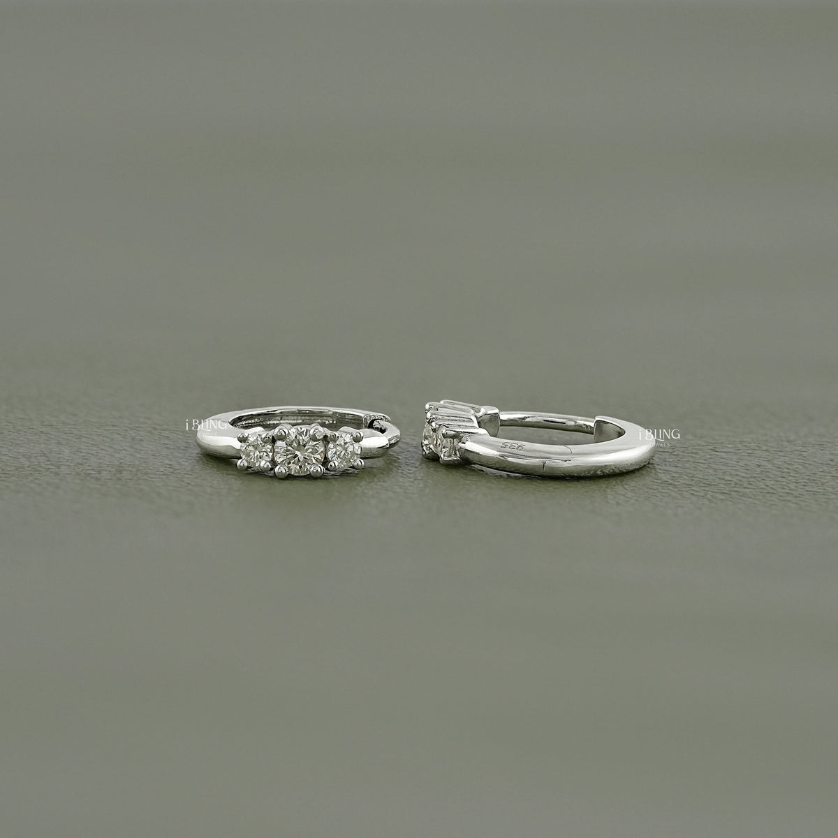 Round Three Stone Lab Diamond Hoop Earring Hoops & Huggies