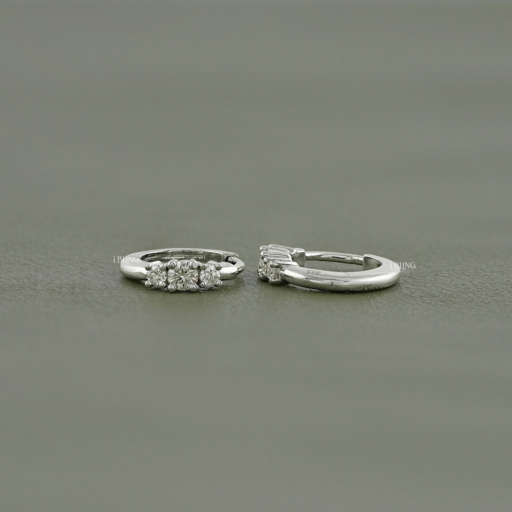 Round Three Stone Lab Diamond Hoop Earring