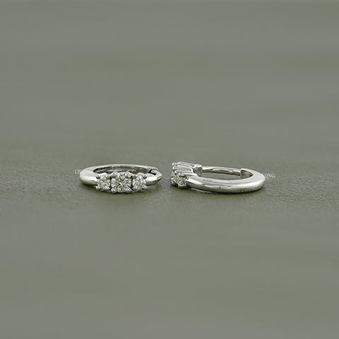 Round Three Stone Lab Diamond Hoop Earring