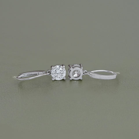 Round Solitaire Diamond Dangle Drop Earrings