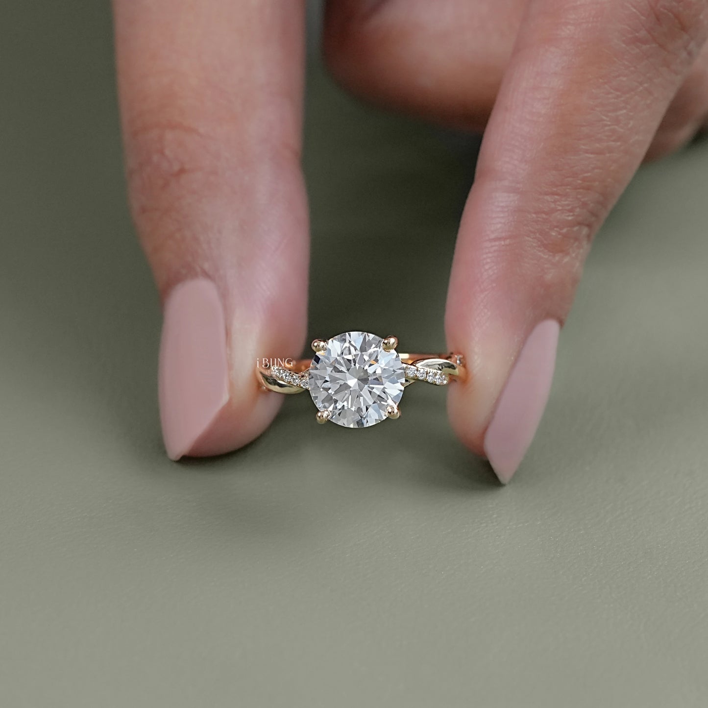 Round Lab Diamond Twist Band Engagement Ring