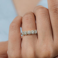 Round Lab Grown Diamond Five Stone Halo Wedding Band