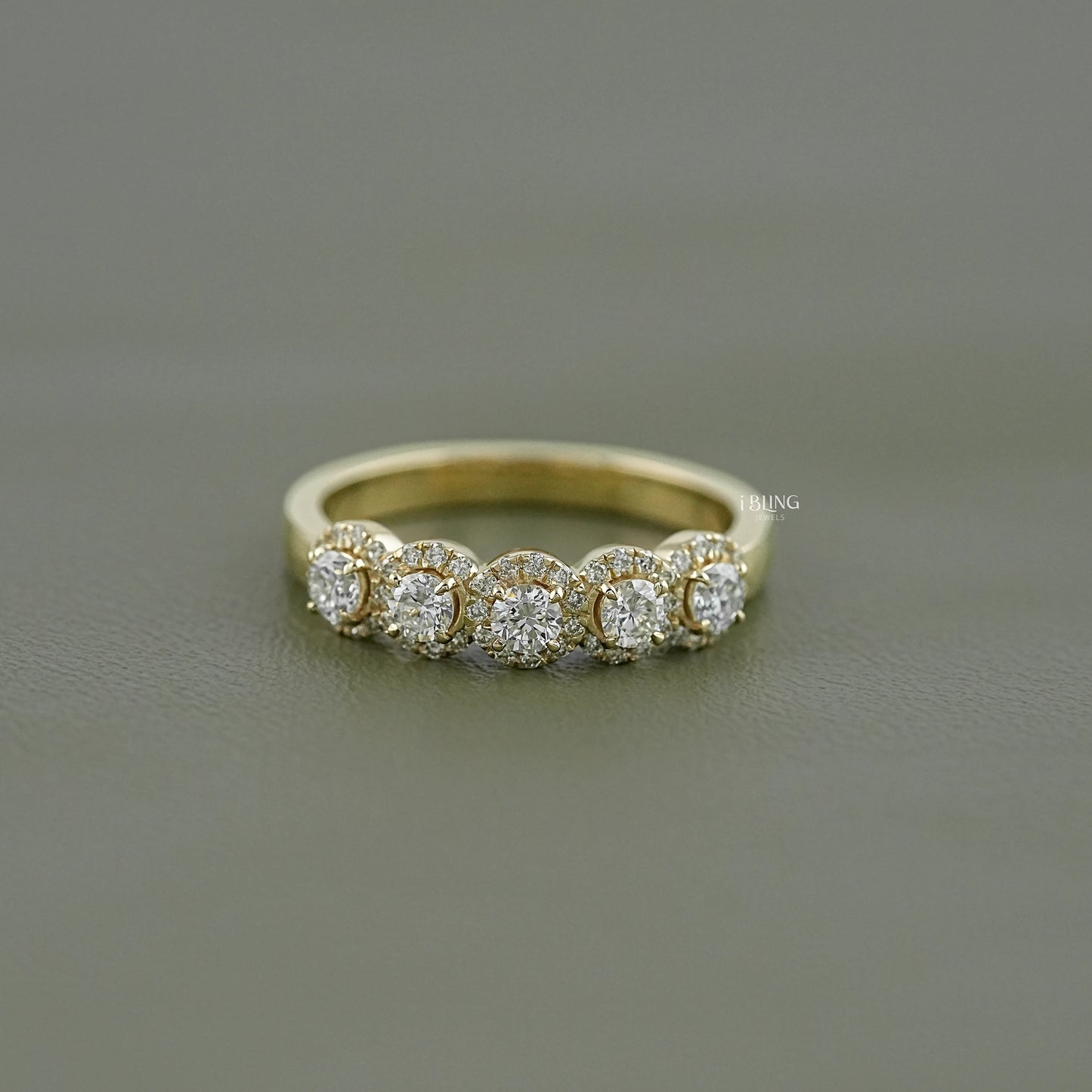 Round Lab Grown Diamond Five Stone Halo Wedding Band