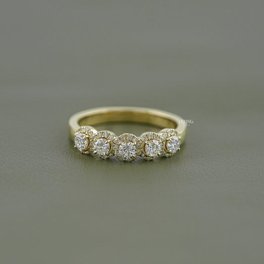 Round Lab Grown Diamond Five Stone Halo Wedding Band
