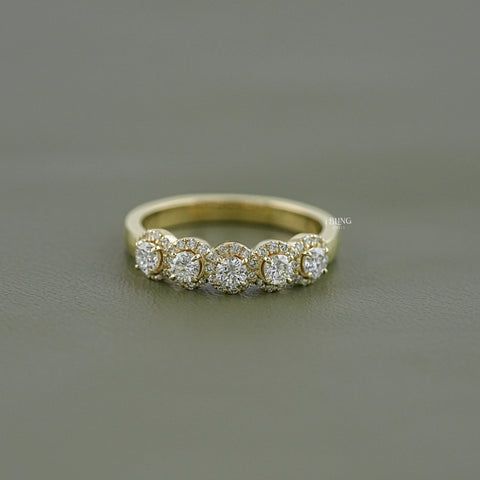Round Lab Grown Diamond Five Stone Halo Wedding Band