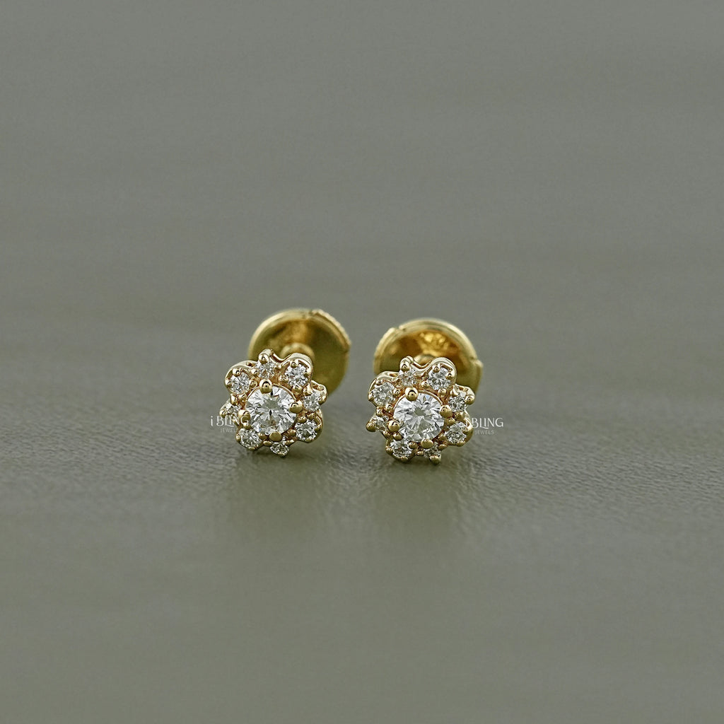 Round Lab Diamond Floral Style Halo Stud Earrings