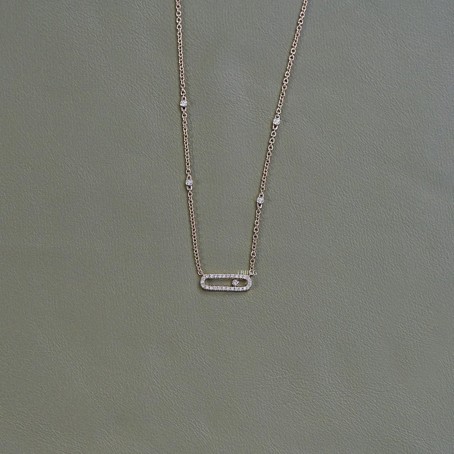 Display view paper clip diamond necklace designed with lab grown diamond accents
