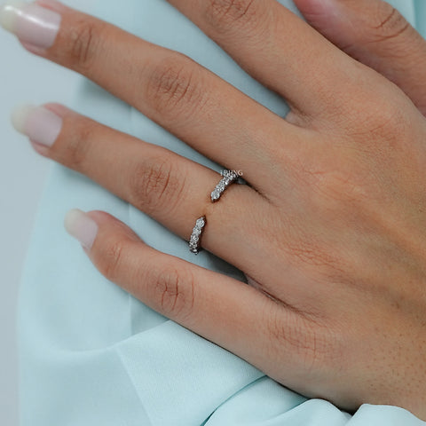 Round Cut Diamond Open Cuff Wedding Band