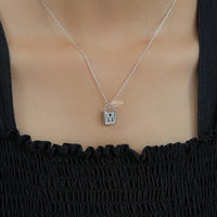 Round Cut Lab Diamond Padlock M Letter Necklace