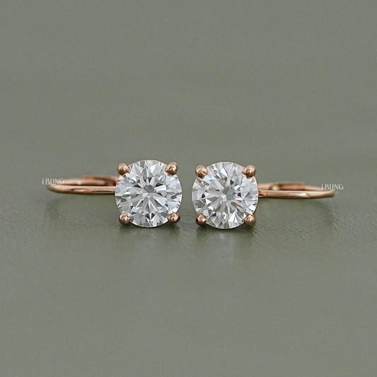 Solitaire Round Diamond Drop Earrings