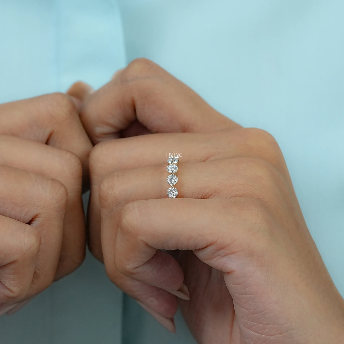 Round Lab Diamond Half Eternity Wedding Band Band