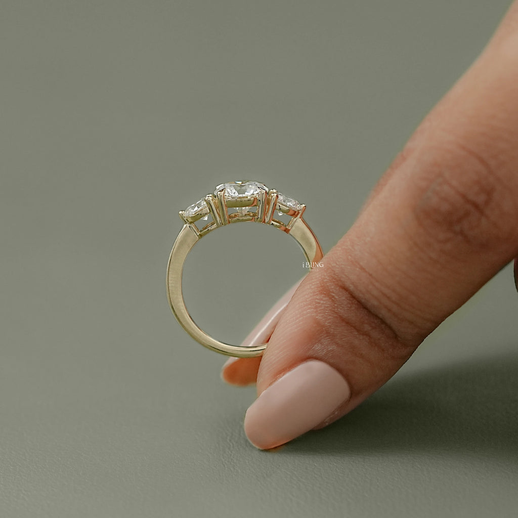 Round Lab Diamond Three Stone Engagement Ring