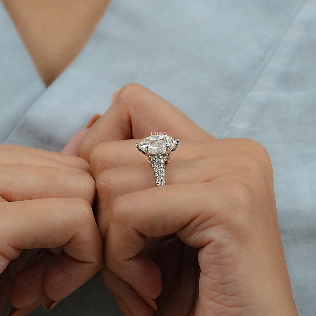 Round Lab Diamond Solitaire Pave Engagement Ring