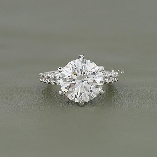 Round Lab Diamond Solitaire Pave Engagement Ring Solitaire Accent Ring