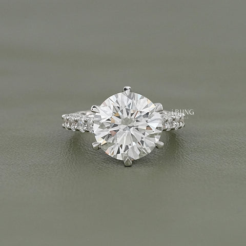 Round Lab Diamond Solitaire Pave Engagement Ring