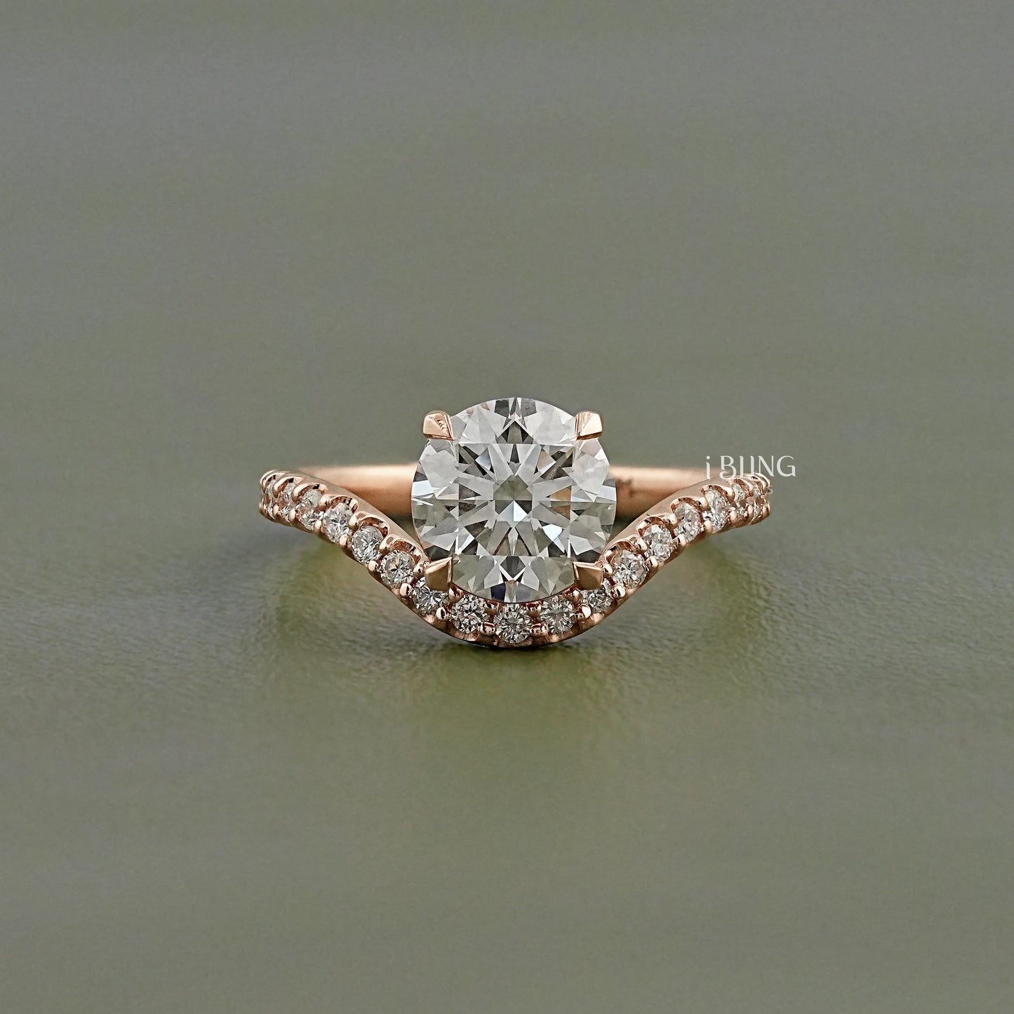 Round Curved Lab Diamond Accent Ring Solitaire Ring