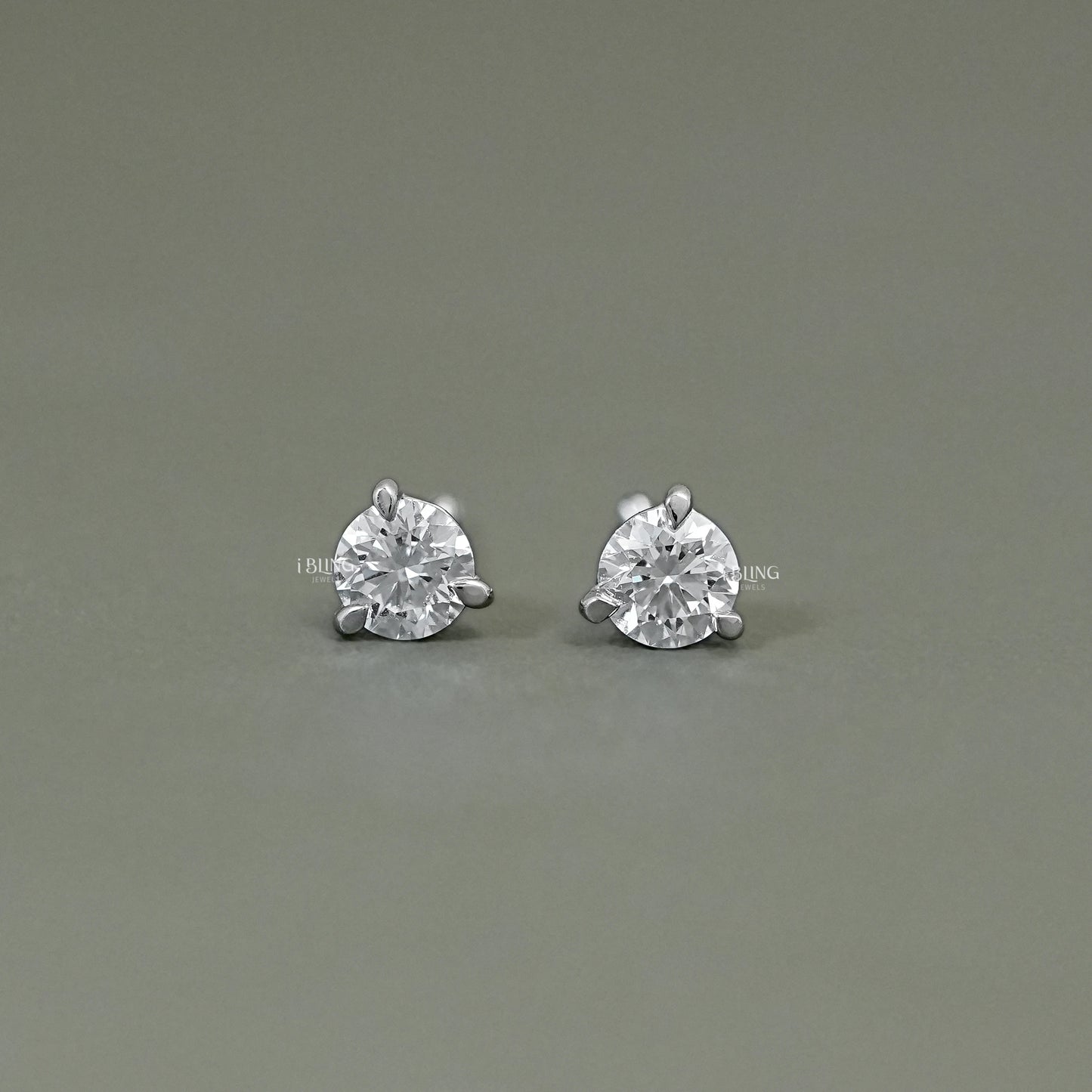 iBling Jewels Round Cut Solitaire Stud Earrings made with lab grown diamond, perfect jewelry gift