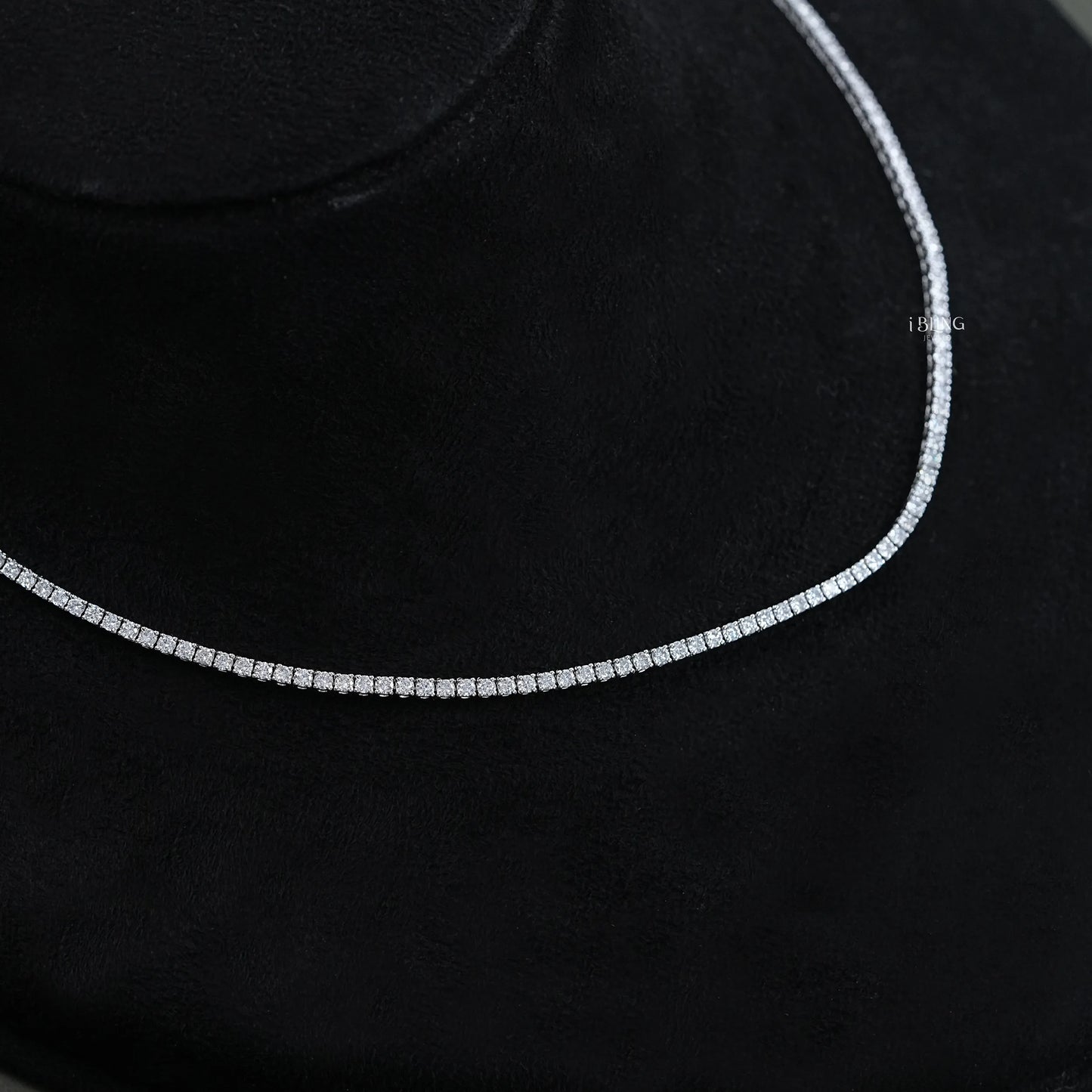 Front view of Lab Grown Diamond Tennis Necklace featuring Round diamonds, perfect for holiday or wedding gift