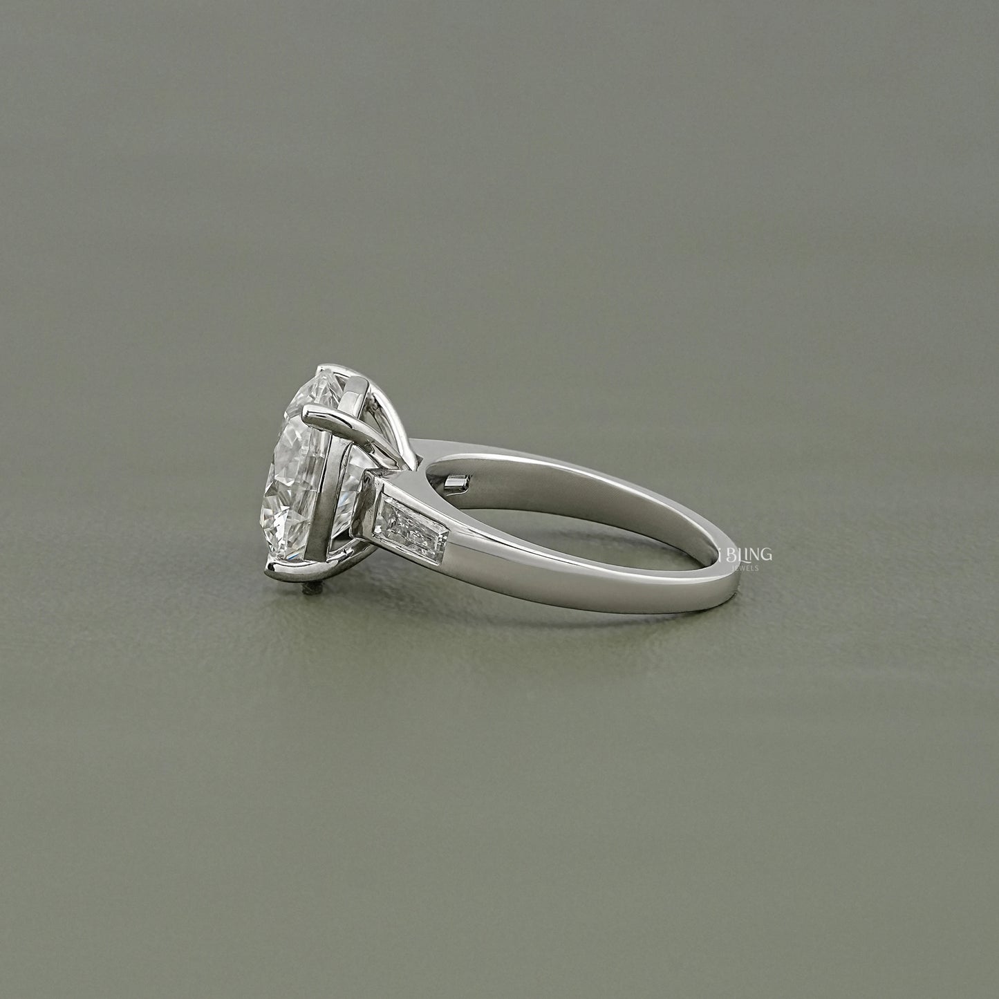 Round And Tapered Baguette Lab Diamond Ring Solitaire Ring