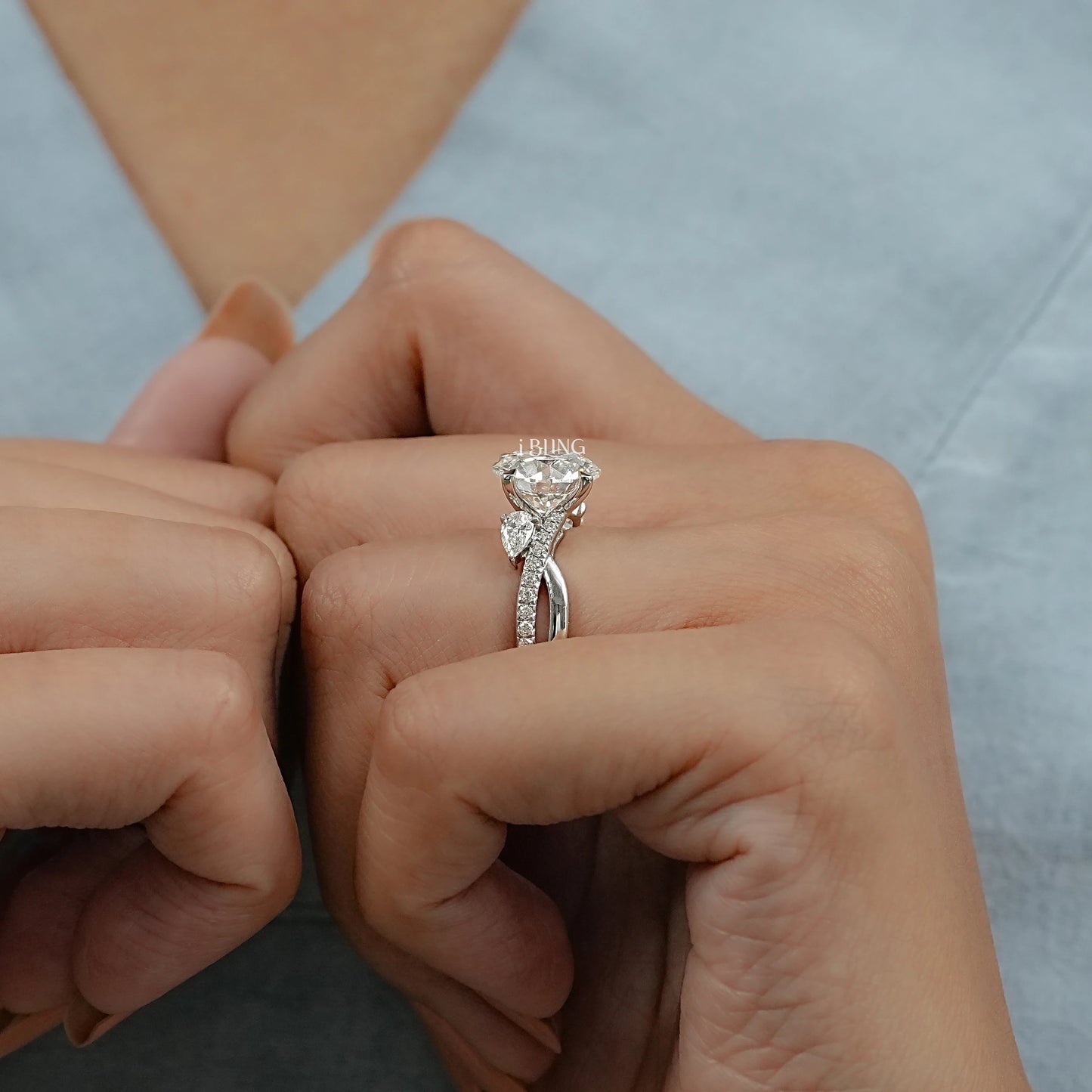 Round Cut Three Stone Twisted Accent Ring Solitaire Accent Ring