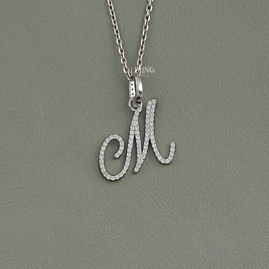 Round Cut Lab Grown Diamond M Letter Pendant Pendants