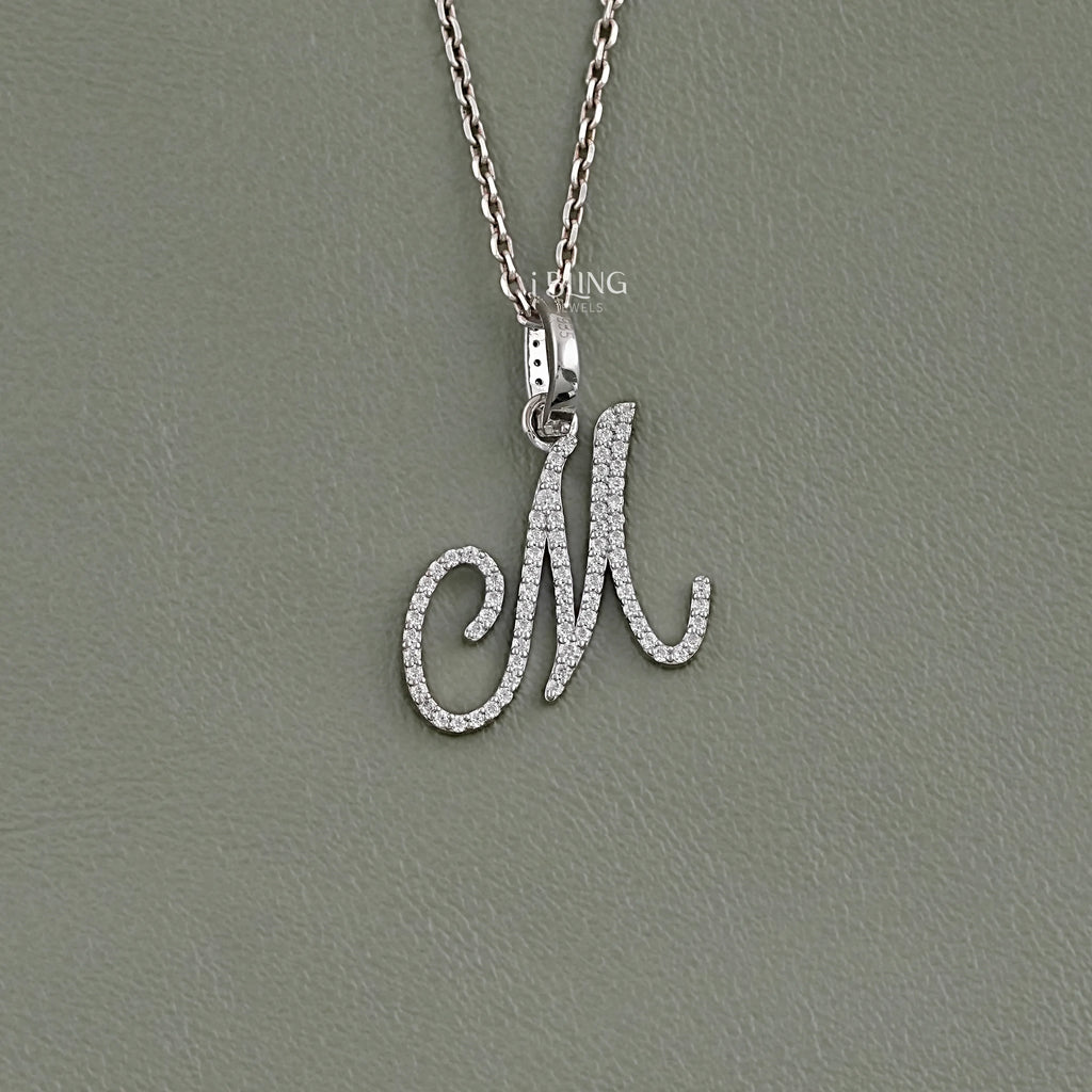 Round Cut Lab Grown Diamond M Letter Pendant