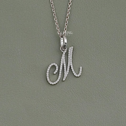 Round Cut Lab Grown Diamond M Letter Pendant