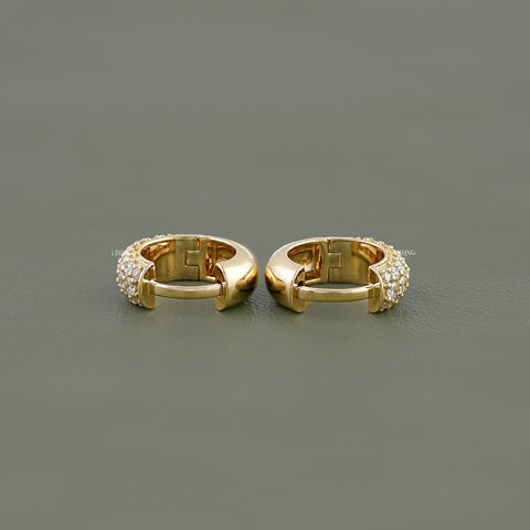 Round Diamond Pave Set Huggie Hoop Earrings