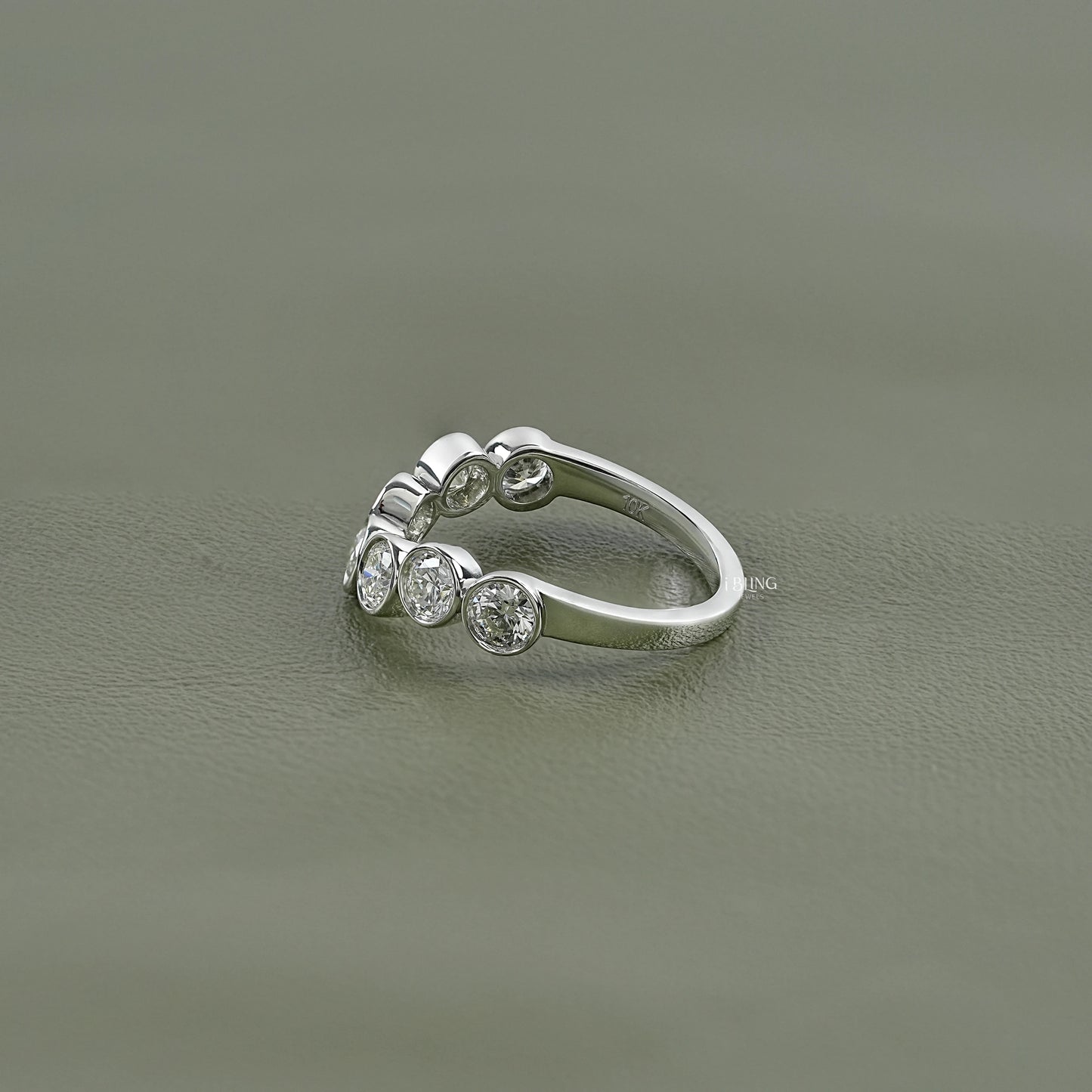 Round Cut Lab Diamond Bezel Set Curved Wedding Band