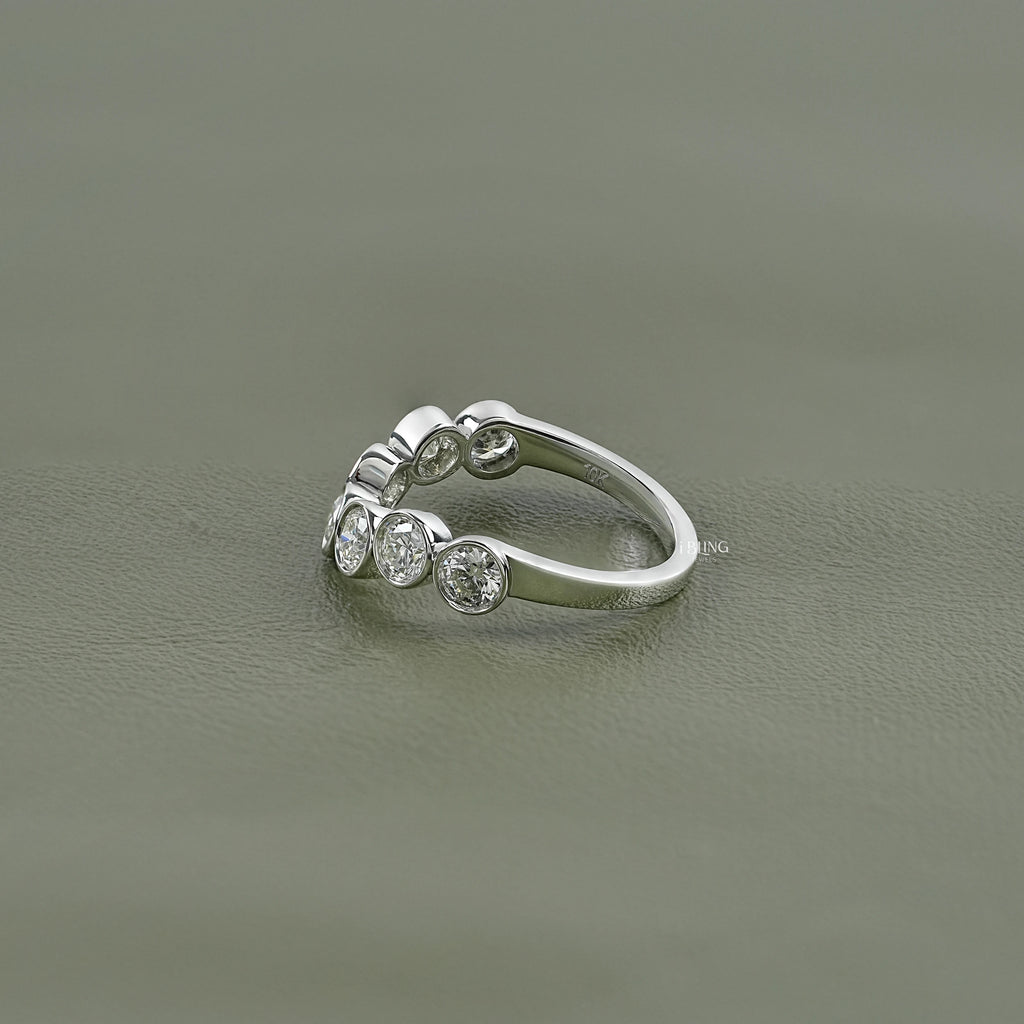 Round Cut Lab Diamond Bezel Set Curved Wedding Band