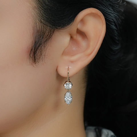 Round & Marquise Lab Diamond Dangle Drop Earrings