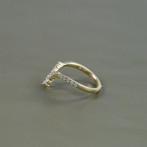 Marquise And Round Diamond Curved Wedding Band