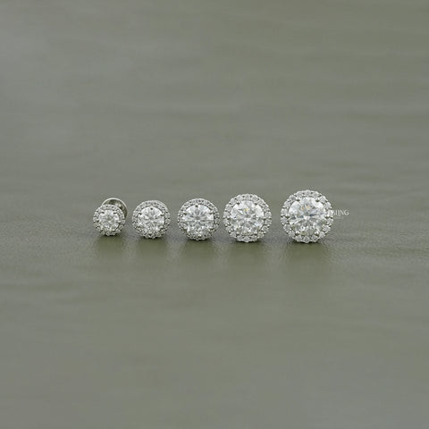 Round Moissanite Diamond Halo Stud Earrings