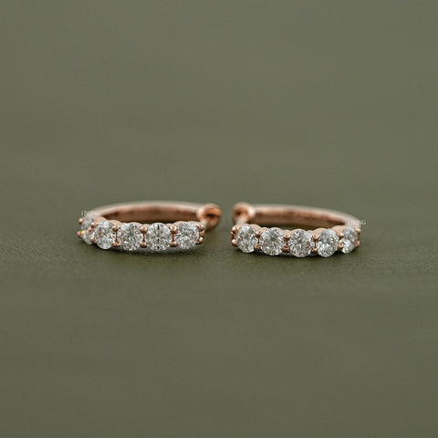 Five Stone Round Moissanite Huggie Hoop Earrings