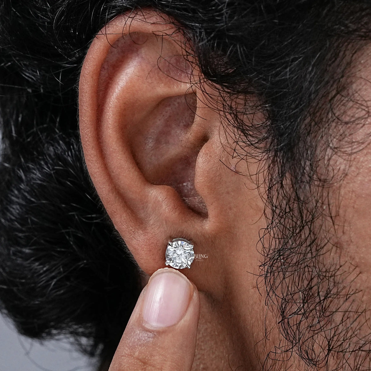 Round Cut Lab Diamond Screw Back Men's Stud Earrings