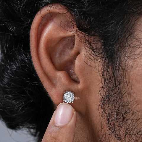 Round Cut Lab Diamond Screw Back Men's Stud Earrings