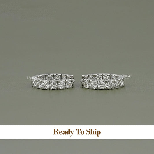 Round Cut Moissanite Hoop & Huggie Earrings Hoops & Huggies