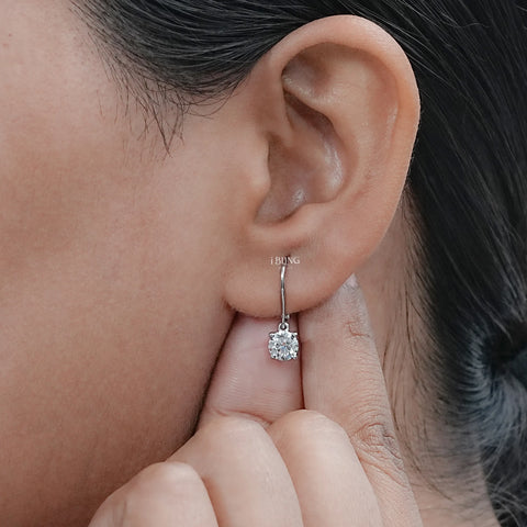 Round Solitaire Diamond Dangle Drop Earrings