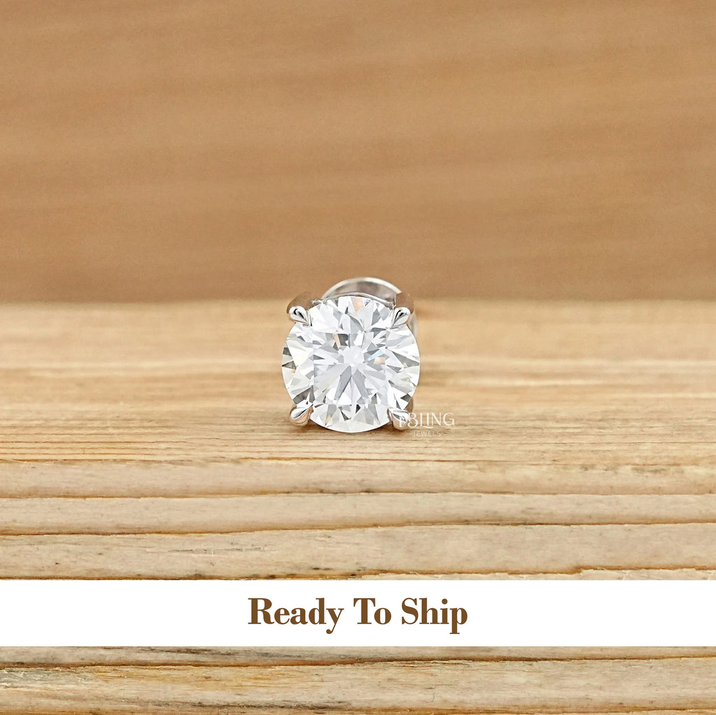 Round Cut Lab Diamond Screw Back Men's Stud Earrings