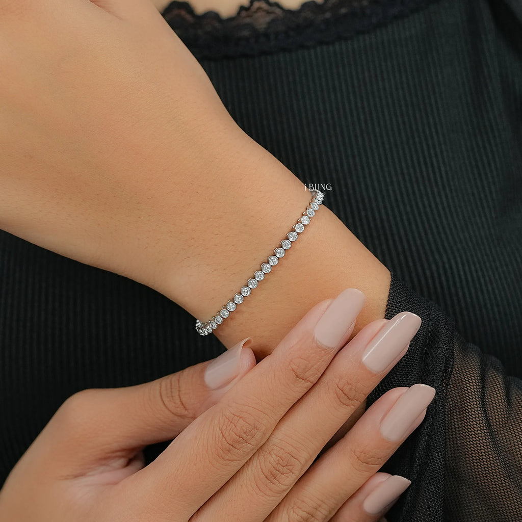 Bezel Set Round Lab Grown Diamond Tennis Bracelet