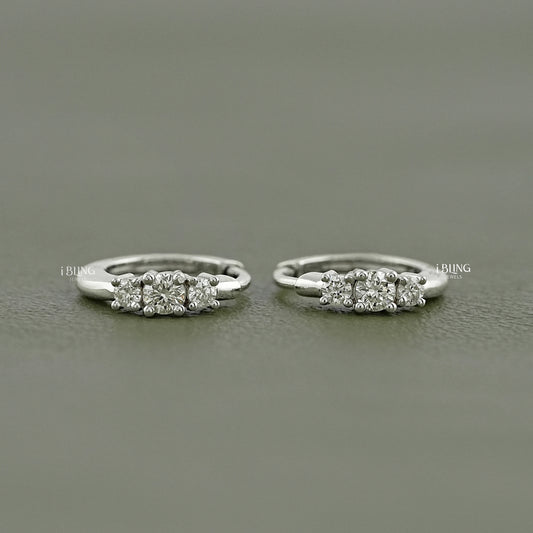 Round Three Stone Lab Diamond Hoop Earring Hoops & Huggies