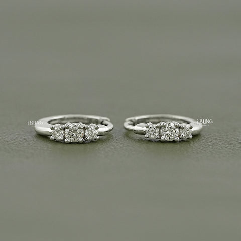 Round Three Stone Lab Diamond Hoop Earring