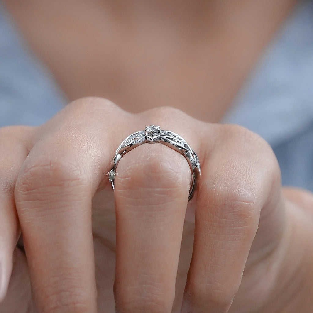 Round Cut Lab Grown Diamond Vintage Engagement Ring