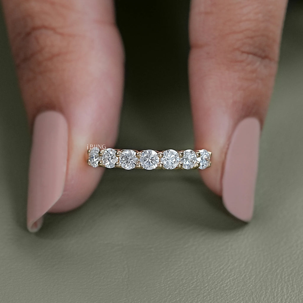 Round Cut Lab Diamond Half Eternity Wedding Band
