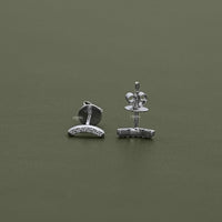 Curved Bar Round Diamond Stud Earrings