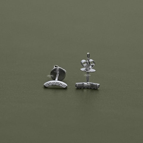 Curved Bar Round Diamond Stud Earrings