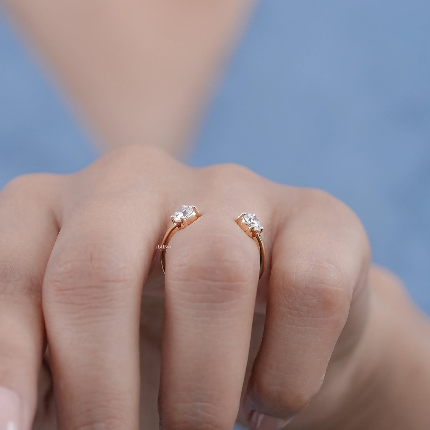 Two Stone Round Diamond Open Cuff Ring